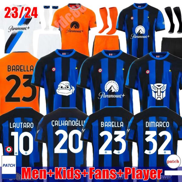 23 24 Jerseys de futebol Milans Lautaro THURAM Kid Kit Maillot de Frattesi Final 2024 Maglie Camisa de Futebol Criança Terceiro Especial Inters Milans Conjunto de roupas de futebol