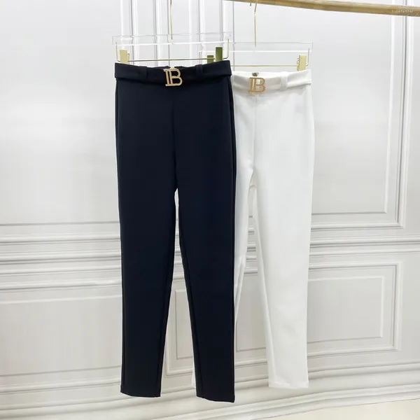 Pantaloni da donna S-XXL Bianco e nero Bicolore Tessuto elasticizzato di alta qualità Cintura a B Slim Fit Pendolarismo casual Buon abbinamento con