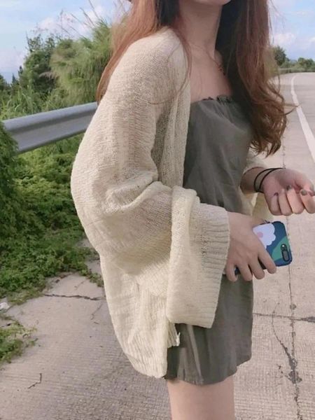 Женские толстовки 2024, корейская версия, вязаная рубашка из мохера с кондиционером, летний свободный вязаный свитер, кардиган, тонкая куртка