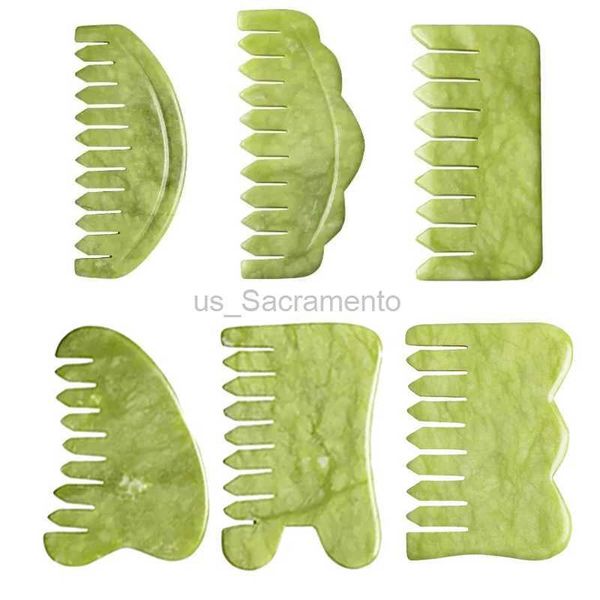 Massaggiatore viso Pettine per massaggio in giada naturale Guasha Board Spa Center Acquisisci macchina per massaggio per la cura della testa Pettine in giada verde Massaggio per capelli Strumento di bellezza 240321