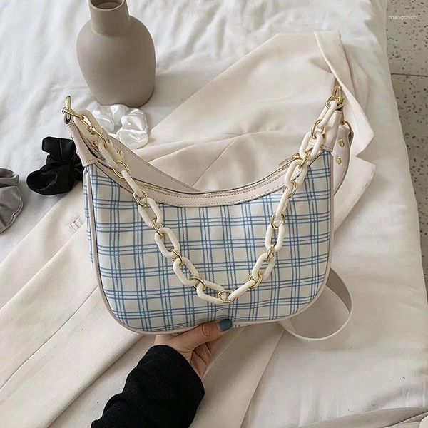 Totes Trendy Plaid Designer Tasche 2024 Kleine Leinwand Tote Handtasche Frauen Luxus Sac Messager Umhängetasche Mode Kette Schulter