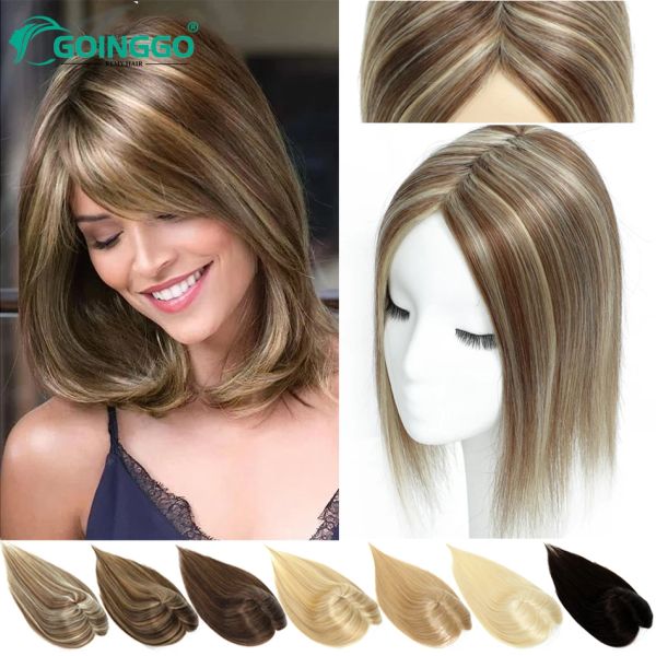 Toppers Topper per capelli per donna Clip di capelli umani In un unico pezzo Parrucchino invisibile Capelli Donna Base per parrucchino fatta a macchina Clip in Topper Capelli