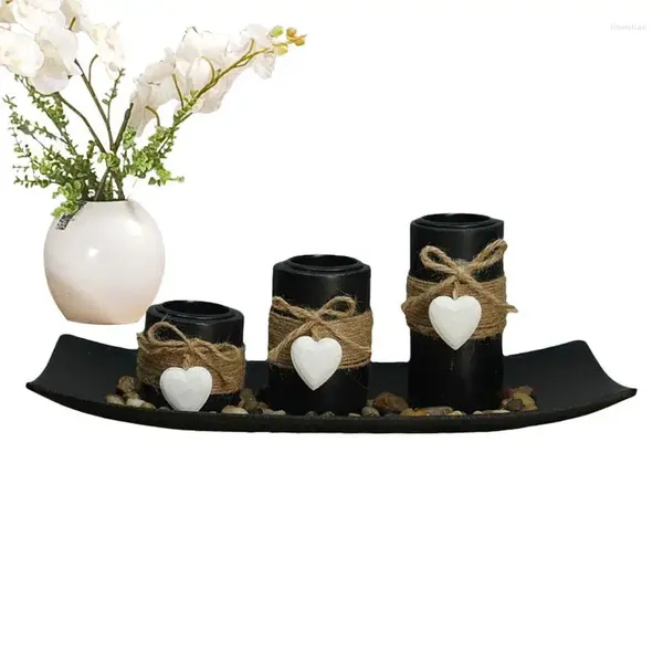 Kerzenhalter, mattschwarz, Vintage-Teelichthalter, 3er-Set mit Herz-Dekor für romantisches Kerzenlicht
