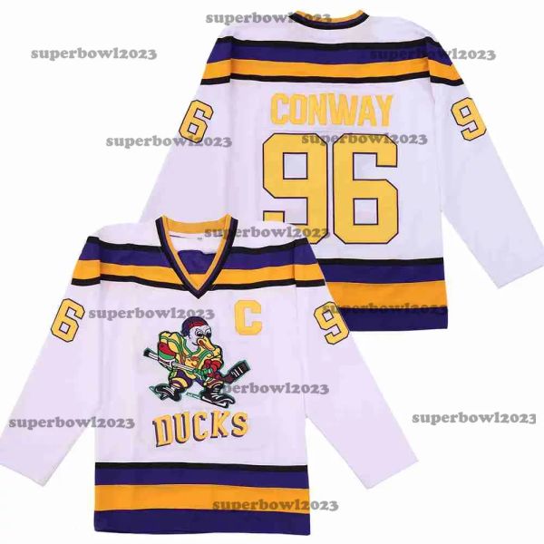 Eishockey-Trikot Mighty Ducks 99 BANKS 96 CONWAY 66 BOMBAY Nähen Stickerei Outdoor-Sportbekleidung Trikots Grün Schwarz Weiß