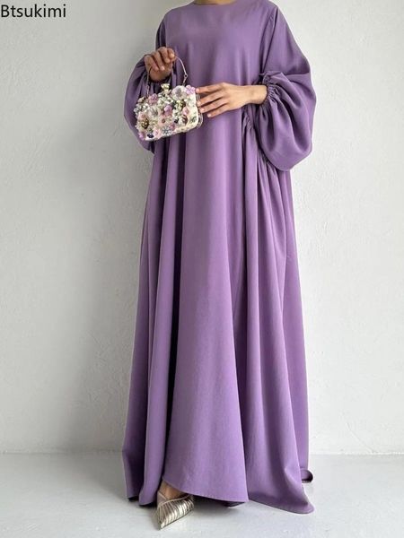 Roupas étnicas Mulheres Vestidos Muçulmanos Moda Simples Sólida Abaya Ramadan Caftan Elegante Feminino Casual Plain Maxi Vestido Modesto para