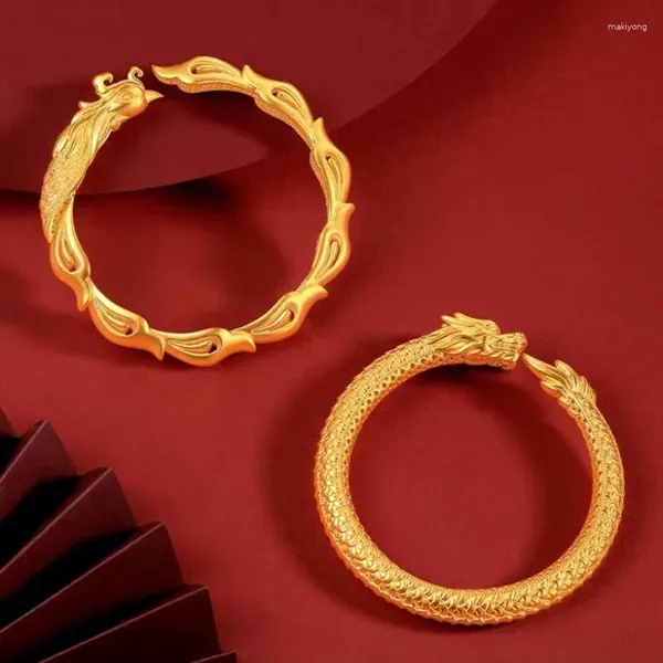 Bracciale rigido di lusso color oro cinese Loong Phoenix braccialetto per le donne accessori per gioielli con ciondoli per polsini da matrimonio