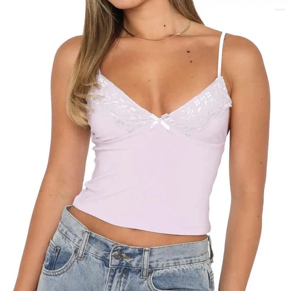 Damen Tanks DZ-DZ Frauen Sexy Spitzenbesatz Crop Camisole Spaghettiträger Ärmellos Slim Fit Cami Y2k E Girls Fairy Grunge Tank Tops