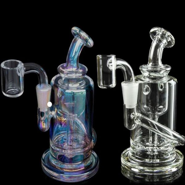 Neue Stil Regenbogen Glas Bong Wasserpfeifen Shisha Recycler Wasserpfeifen Rauchglas Wasserbongs Bohrinseln mit 10mm Banger