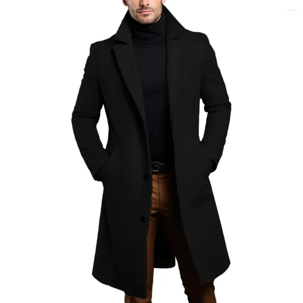 Männer Trenchcoats Lange Warme Einreiher Revers Herbst Winter Jacken Tops Wolle Mischungen Mantel Mantel Outwear Männliche Kleidung
