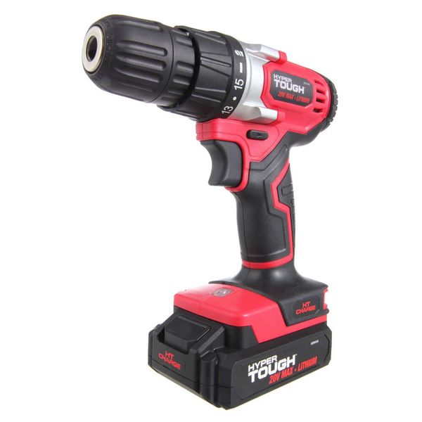 Hyper Tough 20V Max Akku-Bohrschrauber, 3/8-Zoll-Bohrfutter, variable Geschwindigkeit, mit 1,5-Ah-Lithium-Ionen-Akku und Ladegerät, Bithalter-LED-Licht