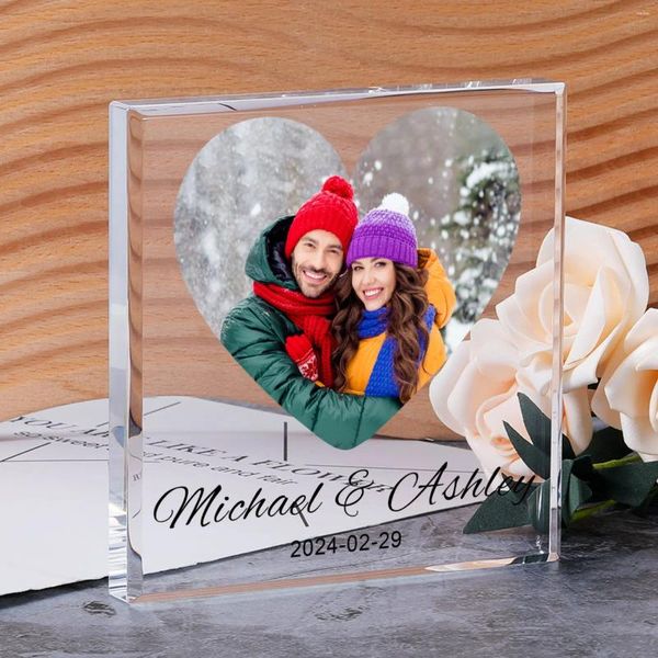 Quadros personalizados bloco acrílico po para casais personalizado aniversário de casamento presente quarto mesa decoração placa namorado marido