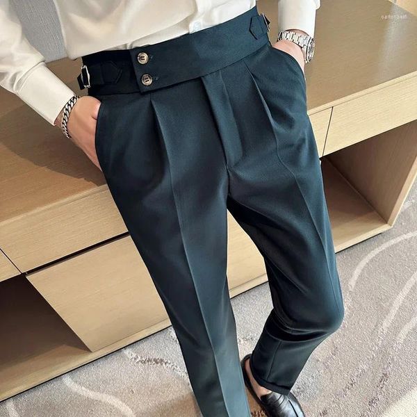 Ternos masculinos 2024 primavera verão calças casuais terno calça ajuste fino trabalho cintura elástica calças de jogging masculino preto cinza plus size 29-36