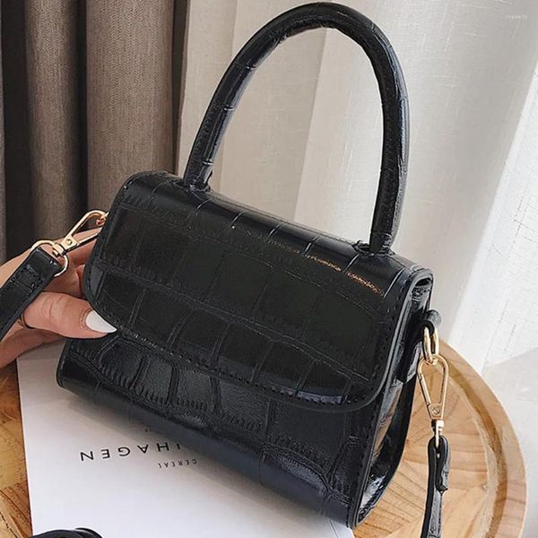 Omuz çantaları kadın retro çanta timsah marka tasarımcısı saf renk vintage deri el çantası messenger basit crossbody bolsa