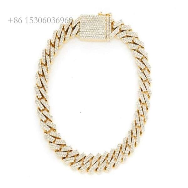 Ultimi disegni Gioielli Hip Hop Bracciale a catena a maglia cubana Miami con diamanti veri da 10 mm Prezzo all'ingrosso