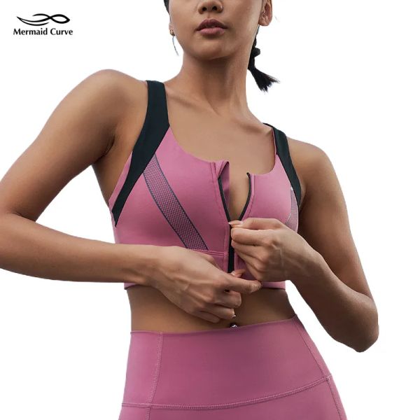 Bras Meerjungfrau Kurve Front Reißverschluss Sport Bra Frauen schockdes Lauf Yoga Tank Top High Intensity Training Fitness Sport Bra