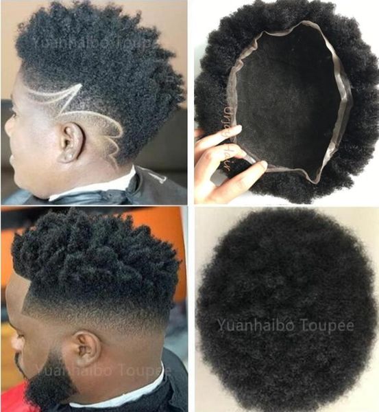 Africano americano afro cabelo completo laço peruca cor preta unidade masculina 12a gade indiano humano hairpieces substituição para homens expresso del8978220