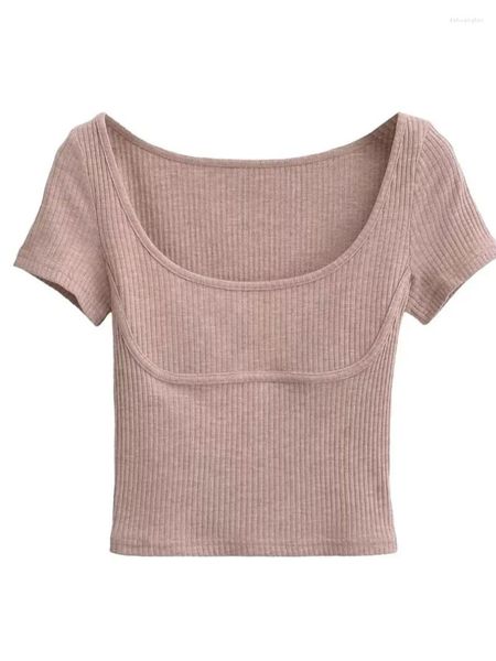 Mulheres Camisetas Estilo Americano Em Torno Do Pescoço Manga Curta Top Para Mulheres 2024 Sexy Exposto Clavícula Tira Slim Slimming T-shirt LSRU