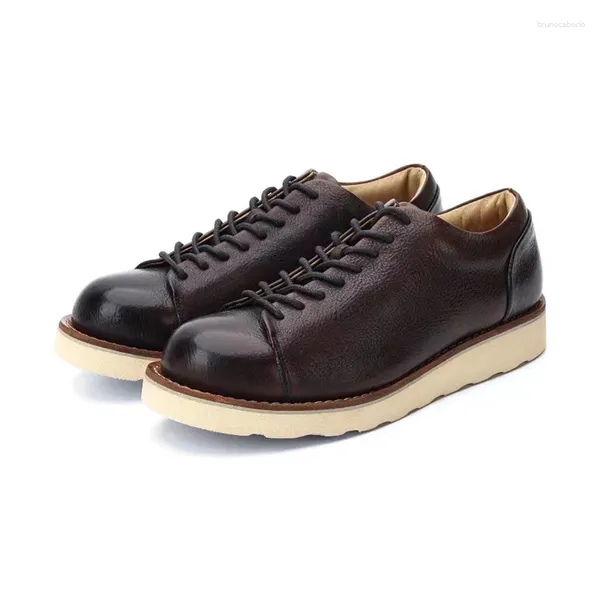 Sıradan Ayakkabılar Goodyear Yüksek Kaliteli Erkekler Vintage İngiliz İnek Deri Ayak Bileği Botları Takım Loafers Dantel Up Nefes Alabilir Elbise Spor ayakkabı