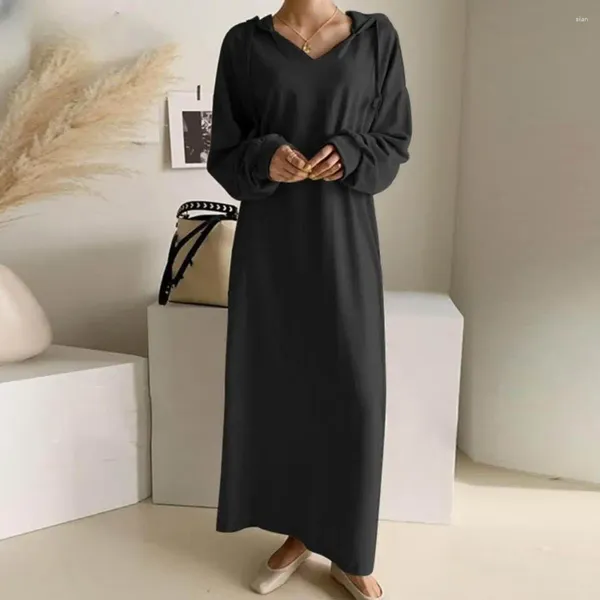 Abiti casual Abito da donna a maniche lunghe Abito elegante da donna con coulisse Maxi con cappuccio con maniche a V scollo alla caviglia morbido e traspirante per la primavera