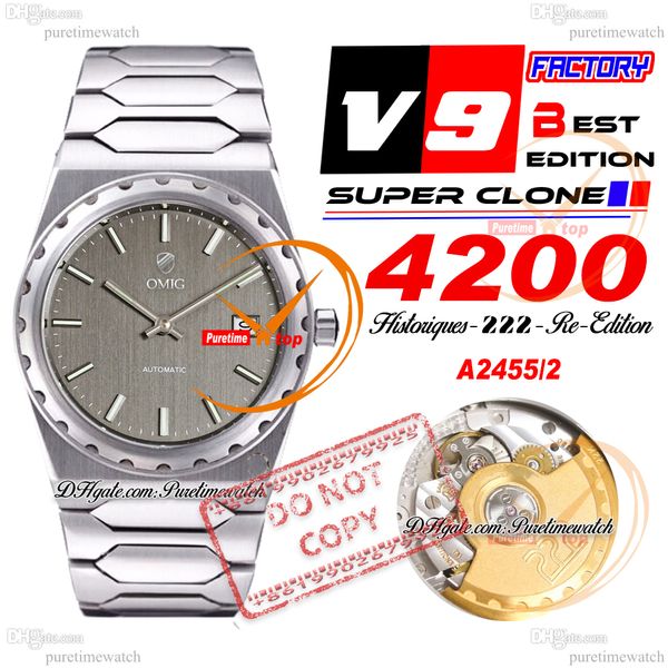 Historiques 4200H 222 Jumbo A2455 Otomatik Erkek Kadın Unisex Saat V9F 37mm Siyah Çubuk Kadran Paslanmaz Çelik Bilezik Süper Sürümü PureTiMewatch Reloj Hombre