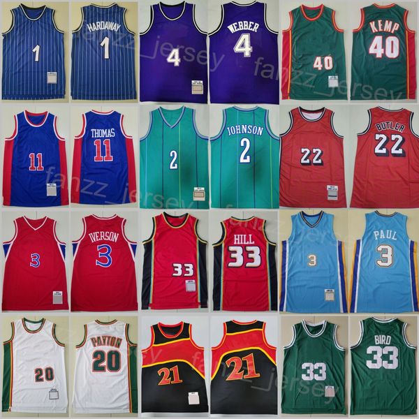 Vintage Paul Pierce Basquete Jerseys Retro Steve Nash 13 Retrocesso Dennis Rodman 10 Alonzo Luto 33 Jerry West 44 Jason Williams 55 Allen Iverson 3 Ray Allen 20