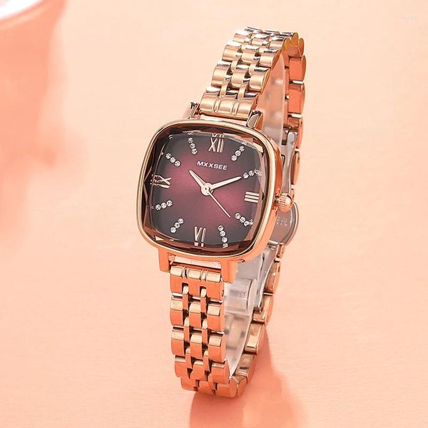Relógios de pulso relógio feminino moda rosa pedra de ouro inglês à prova d'água e anti gota design criativo quadrado