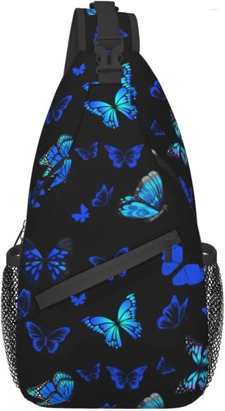 Zaino Borsa a tracolla a tracolla con tracolla a farfalla blu Zaino da viaggio per escursionismo Borse a petto per donna Uomo Poliestere casual unisex