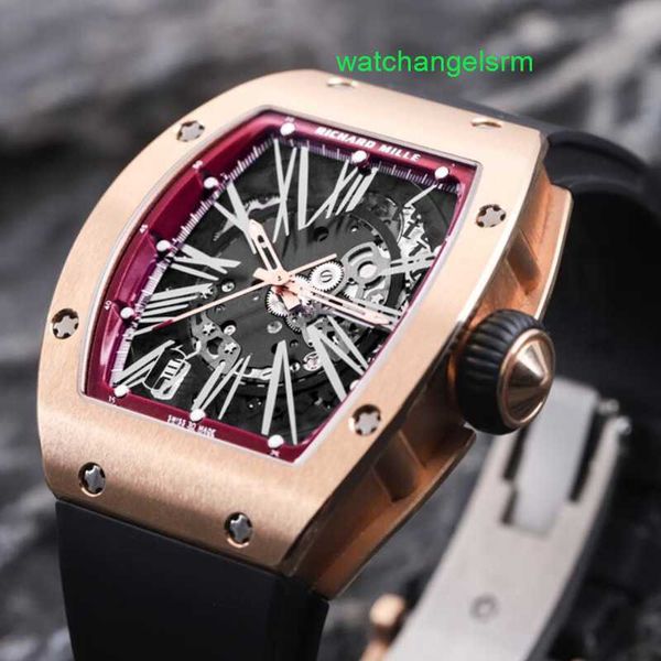 RM Watch Механизм Часы Хорошие часы RM023 Женская серия Автоматические механические титановые углеродные волокна Модные полые полые розовое золото 18 карат