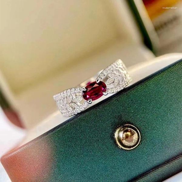 Cluster Ringe 925 Sterling Silber Luxus Oval Rot Zirkon Damen Eheringe Ring Wunderschönes Jubiläumsgeschenk für Mama Modeschmuck