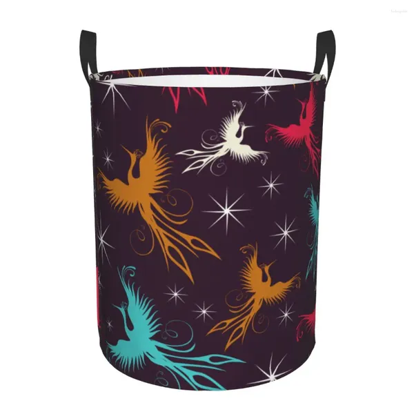 Sacchetti per la biancheria Cesto pieghevole Phoenix Birds Figure Pattern Cestino portaoggetti rotondo Cesto grande Cesto pieghevole per vestiti Organizzatore di secchielli per giocattoli