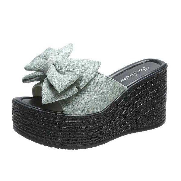 Chinelos 2022 novas vendas quentes verão cunhas feminino saltos grossos flip flops antiderrapante sapatos de salto alto bow01s2z2 h240322