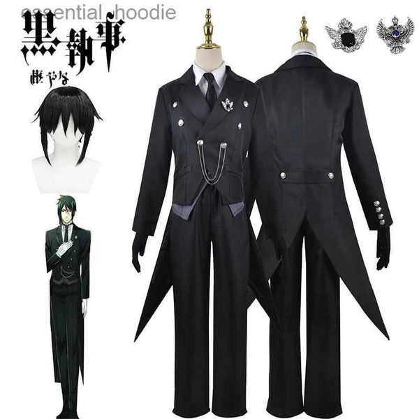 Cosplay trajes de anime sebastian michaelis cosplay anime preto mordomo cosplay japão cos vem casaco peruca unissex masculino wearc24321