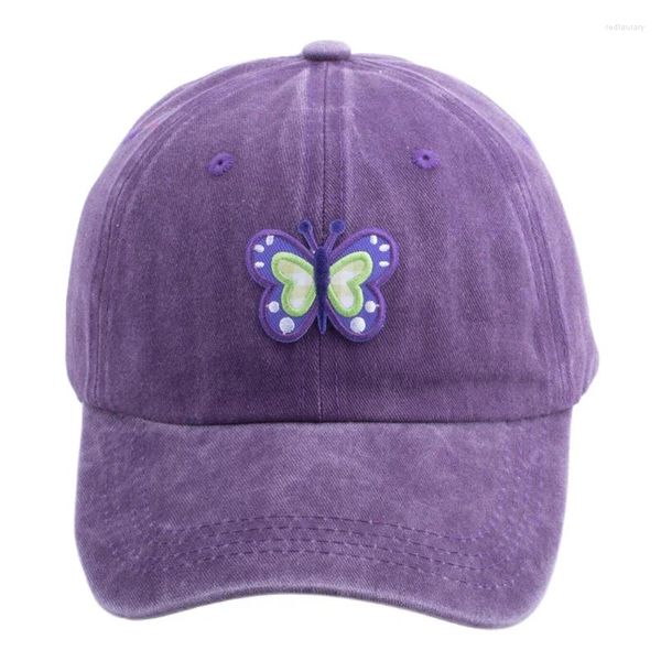 Berretto da baseball da donna con farfalla, berretto da donna, cappello viola, in cotone tinta unita lavato 2024