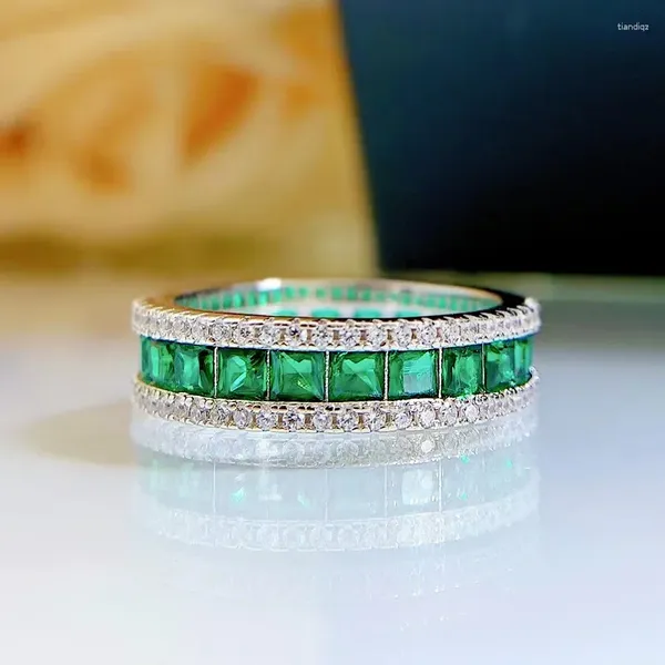 Cluster Anéis SpringLady Luxo Prata 925 Jóias Casamento Infinito Verde Diamante Fine para Presentes de Festa de Mulher