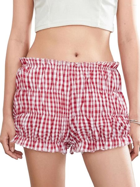 Pantaloncini da donna da donna scozzesi con volant pigiama casual elastico in vita pantaloni corti a pieghe a strati per spiaggia discoteca streetwear