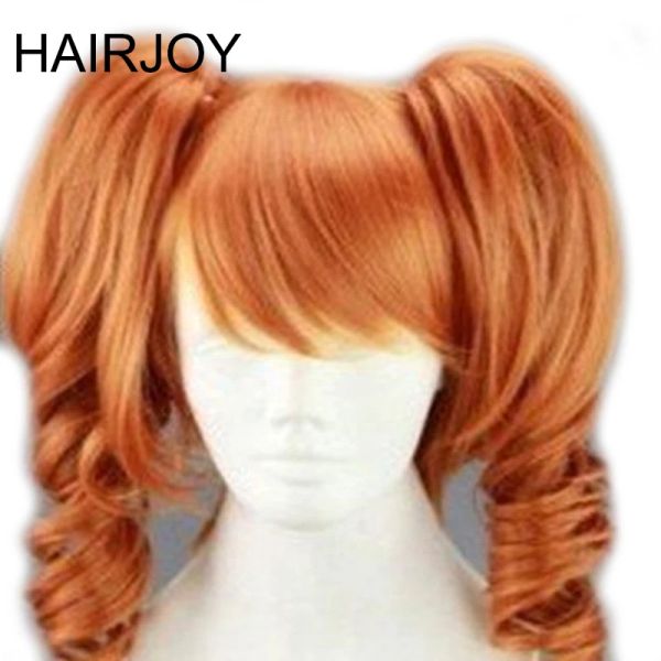 Perücken HAIRJOY 45 cm mittellange orangefarbene Cosplay-Perücke, hitzebeständig, für Kostümpartys, synthetische Perücken, 2 Clip-on-Pferdeschwanz, 7 Farben