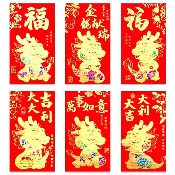 Envoltório de presente 36pcs envelopes chineses 2024 ano para dinheiro dragão R 6 designs 6,5 x 3,5 polegadas