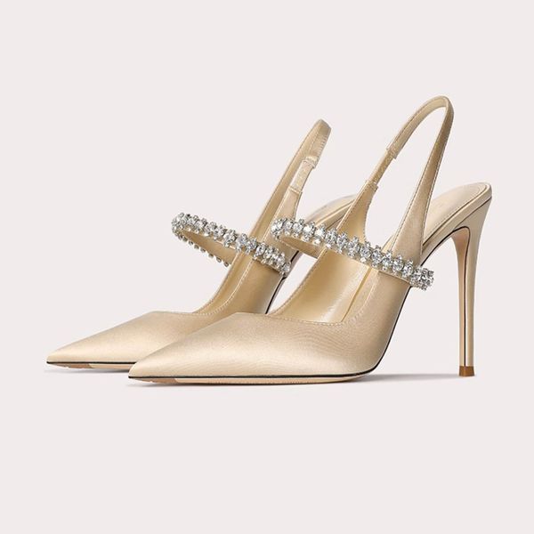 Lüks tasarımcı ayakkabı kadın pompalar terlik sandalet yüksek topuklu kristal kayışlar stiletto topuk seksi sivri uçlu ayak parti deri parti düğün
