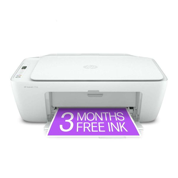 Impressora jato de tinta multifuncional colorida sem fio HP Deskjet 2752e com 3 meses de tinta grátis incluída com HP+