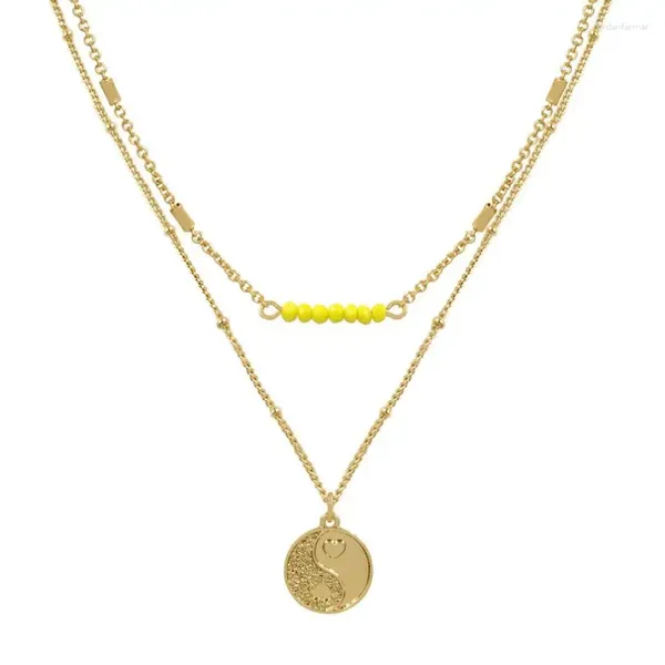 Anhänger Halsketten Mode Gold Farbe Chinesische Tai Chi Yin Yang Halskette Für Frauen Bijoux Choker Lange Geometrische Vintage Schmuck