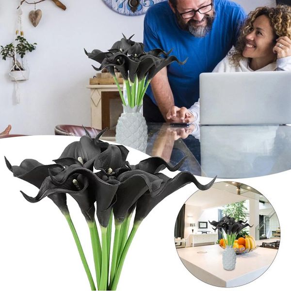 Dekorative Blumen, 20 Stück, PU, Calla-Lilien, Simulationsblume, Hochzeitsdekoration, künstliches Gefühl, Brautstrauß, schwarze Koralle