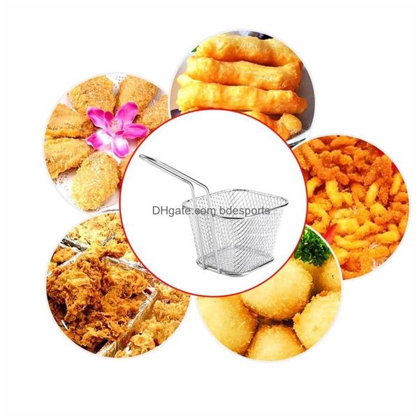 Andere Küchengeräte Pommes-Frites-Frittierkörbe Edelstahlkorb Frenchs Friees Frys Basketes Fritteuse Mini-Sieb zum Servieren von Lebensmitteln Dhkf9