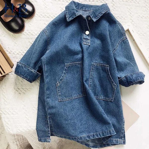 Abiti da ragazza Abiti da ragazza Primavera Autunno Manica lunga Tinta unita Denim Casual Tasca larga Abbigliamento per bambini