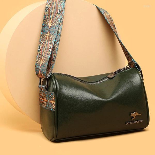 Umhängetaschen Hohe Qualität Messenger Bag Frauen Sac Vintage Breiten Gürtel Zylinder Für Damen Handtaschen Designer Luxus