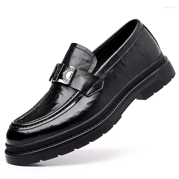 Sapatos casuais homens coreia plataforma de couro oxfords deslizamento em tottom grosso para masculino derby mocassins homens dedo do pé quadrado vestido formal