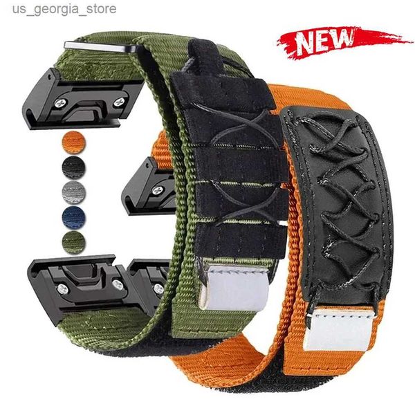 Assista Bandas 22mm 26mm Nylon Hook Loop Strap para Garmin Fenix ​​7 6X 6S 6 Pro 5X 5 5S 3HR Sport Canvas Fabric Band para Garmin Acessórios Y240321