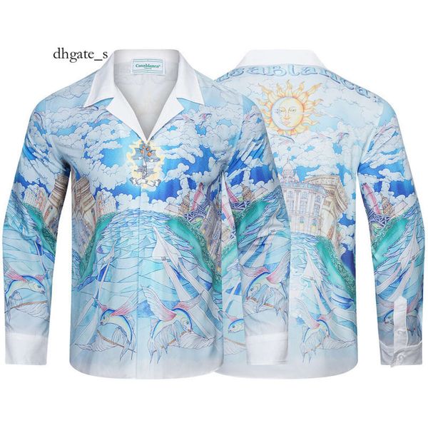 Cosplay casablanca camisas nova mesquita céu azul, nuvem branca, peixe voador, camisa de manga comprida com estampa de aeronave, masculina