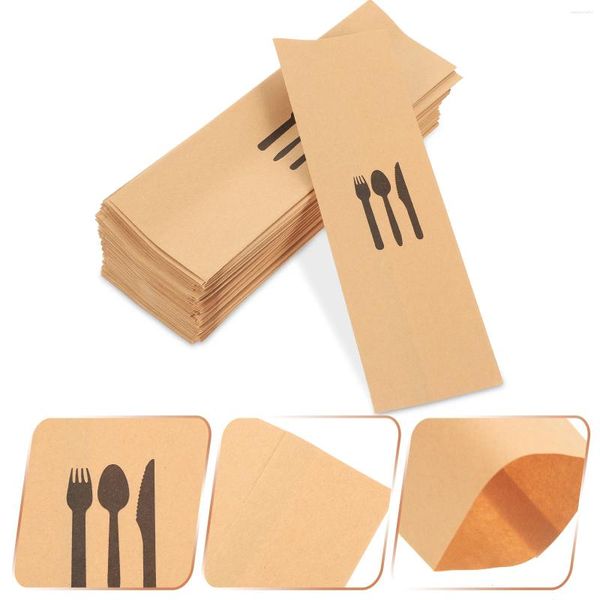 Cucina deposito 100 pezzi Kraft Paperne set da posate Coperchio Spaido Spacco di tavolo El Borse da tavolo Cena di utensile per utensili