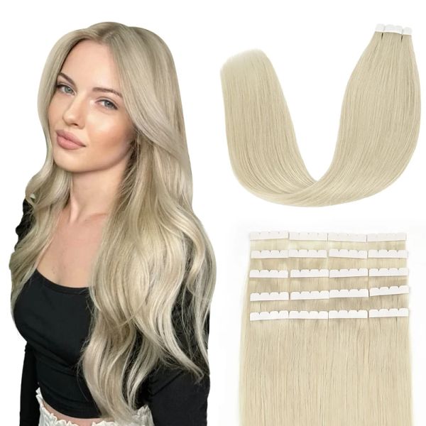 Erweiterungen AW Mini -Klebeband in menschlichem Haar Erweiterungen gerade 100% natürliche graue blonde nahtlose unsichtbare Haut -Schusskleberklebeband in 20pcs