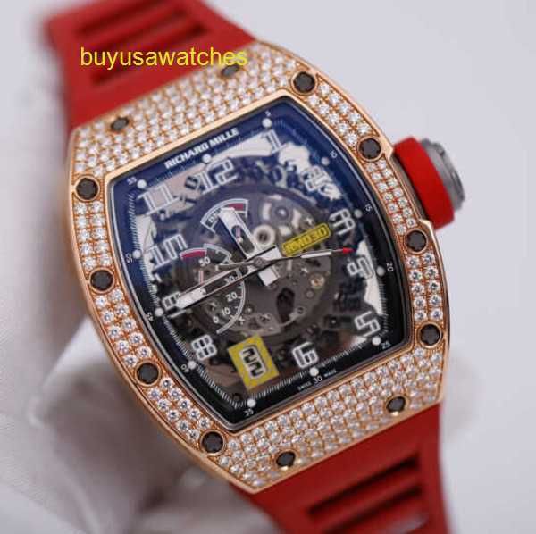 Marca Athleisure Relógio RM Relógio de Pulso RM030 Relógio Mecânico Automático Conjunto com T Quadrado Diamante Rosa Ouro Máquinas Automáticas Suíça Famosa